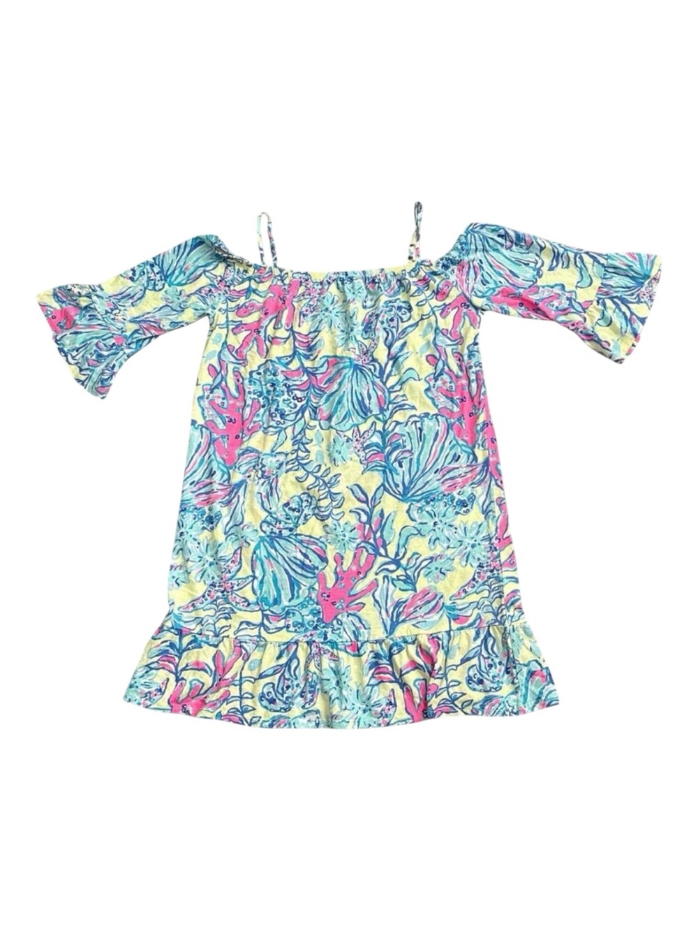 Lilly Pulitzer Skipper Off Shoulder Dress Girls Size 12-14 Floral Cotton NWOT